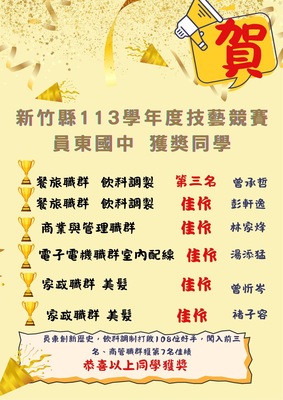 113學年度技藝競賽獲獎名單圖片